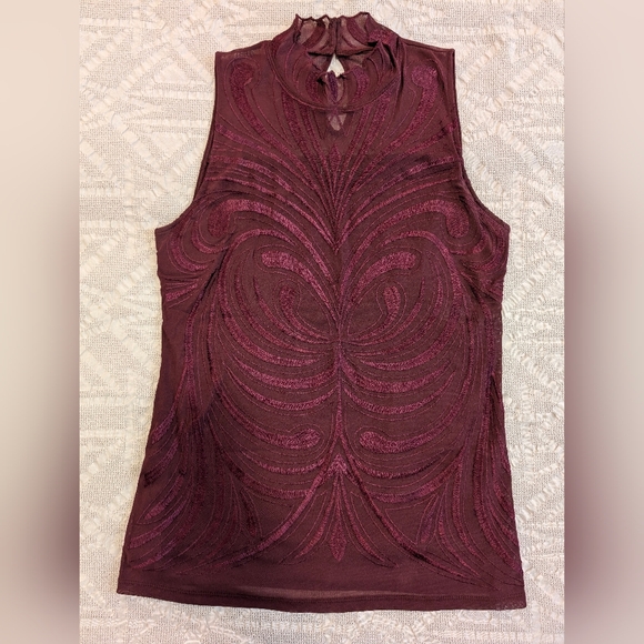 I.N.C. International Concepts Embroidered Knit Blouse, Burgundy, L - Picture 2 of 9